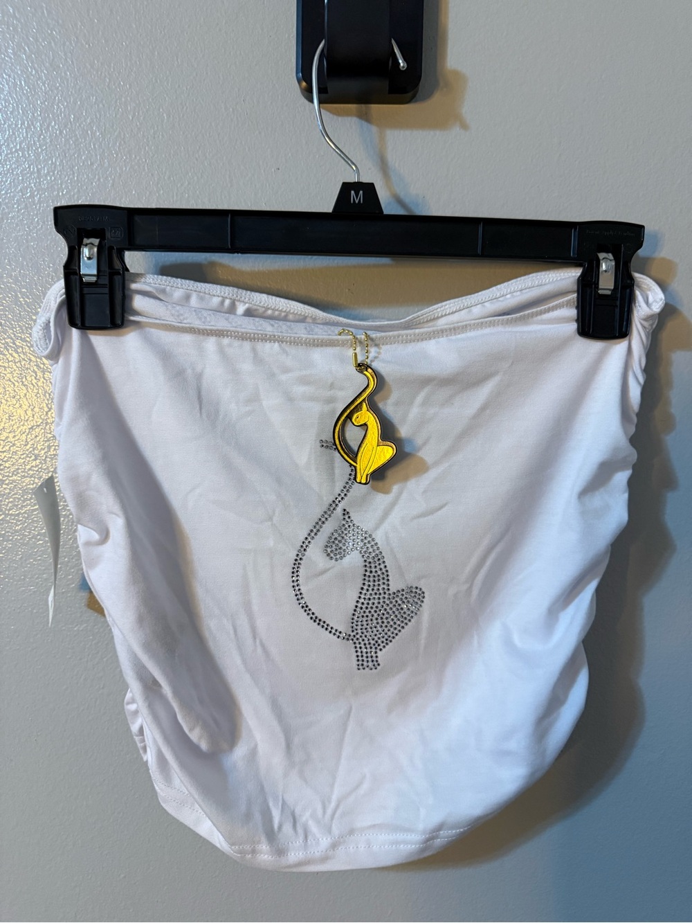 Baby Phat White Women’s Crop Top with Rhinestone Heart Motif and Gold Charm